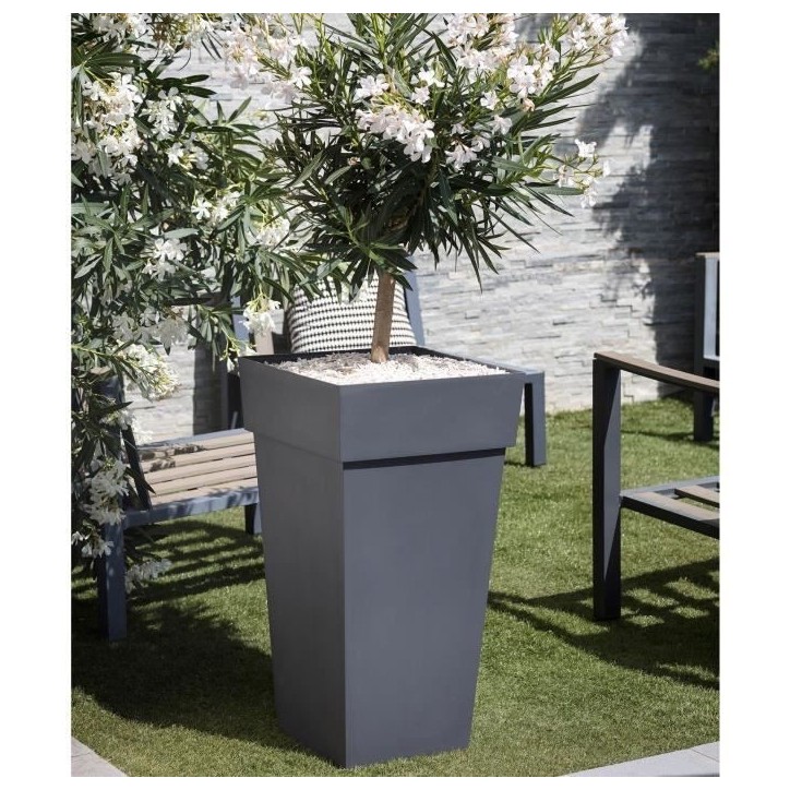 Pot de fleurs Carré XXL 43 cm - EDA - Toscane - 98 L - 43,3 x 43,3 x H. 80 cm - Gris Anthracite