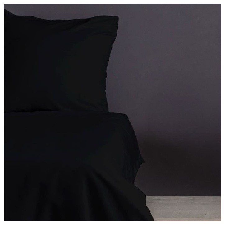 Parure de lit - 1 housse de couette 220 x 240 cm + 2 taies d'oreiller 60 x 60 cm - Satiné 100% coton - Noir Parure de lit - 1 housse de couette 220 x 240 cm + 2 taies d'oreiller 60 x 60 cm - Satiné 100% coton - Noir