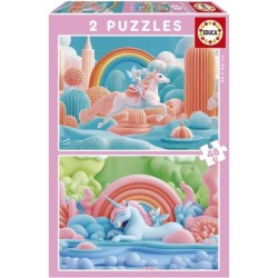 Puzzle - EDUCA - Licornes Magiques - 2 x 48 pieces - Theme Fantastique