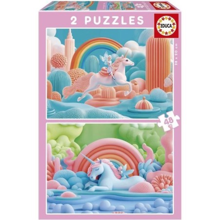 Puzzle - EDUCA - Licornes Magiques - 2 x 48 pieces - Theme Fantastique