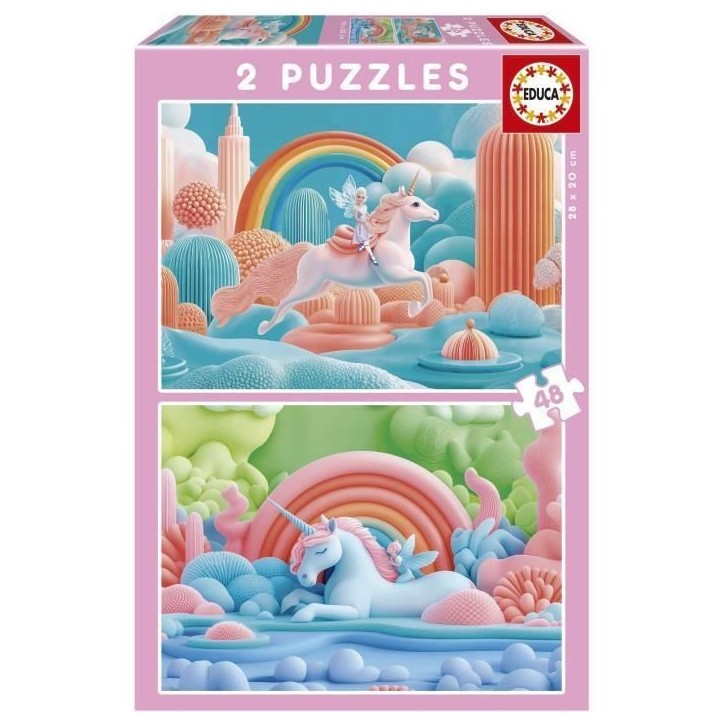 Puzzle - EDUCA - Licornes Magiques - 2 x 48 pieces - Theme Fantastique - Pour Enfants - 4 ans et plus