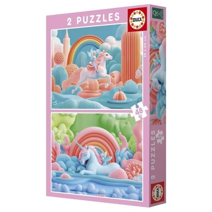 Puzzle - EDUCA - Licornes Magiques - 2 x 48 pieces - Theme Fantastique - Pour Enfants - 4 ans et plus