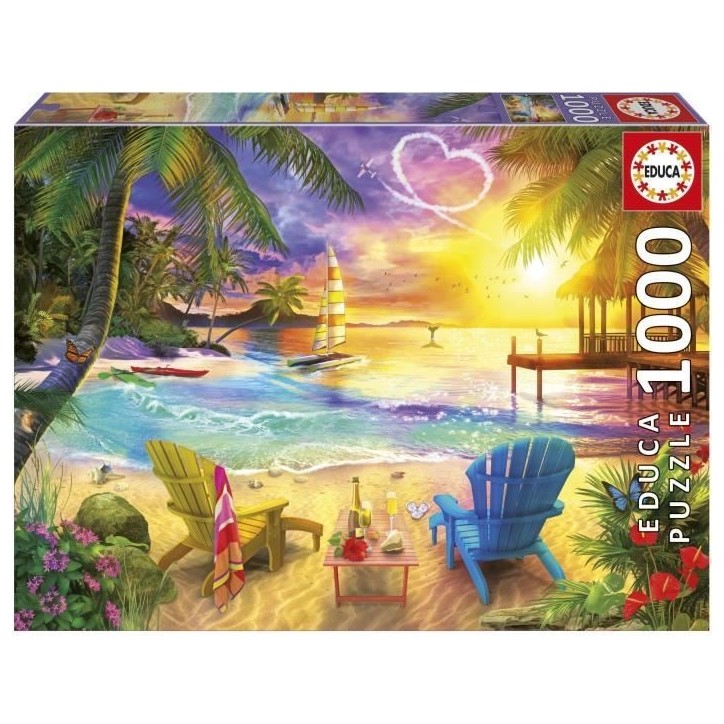 Puzzle - EDUCA - Plage d'Amour - 1000 pieces - 68x48 cm - Pour adultes - Theme nature