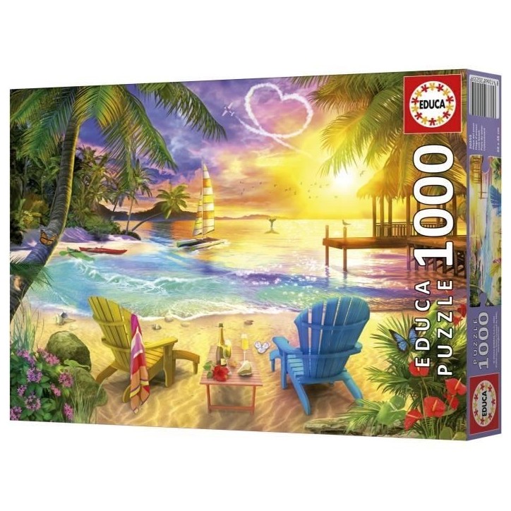 Puzzle - EDUCA - Plage d'Amour - 1000 pieces - 68x48 cm - Pour adultes - Theme nature