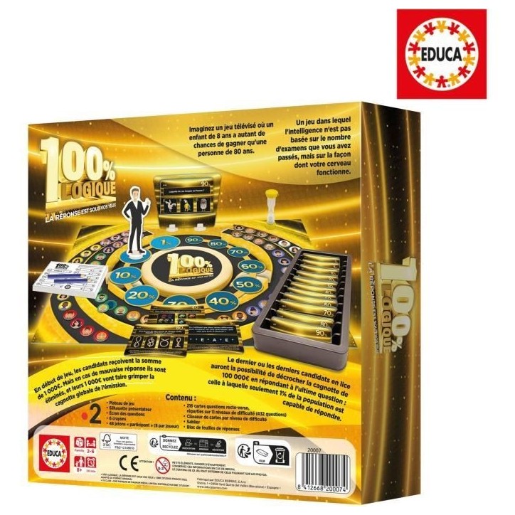 100% Logique La Réponse est sous vos yeux, Jeu de société, Adapté de l'émission TV, des 8 ans, Educa