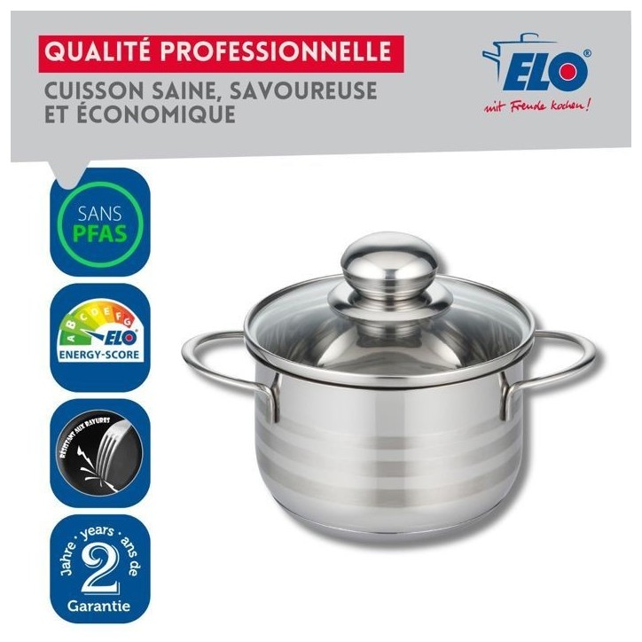Lot de 2 faitouts - FACKELMANN - Elo Brillant - Acier inoxydable - Sans PFAS - 12 et 14 cm Lot de 2 faitouts - FACKELMANN - Elo Brillant - Acier inoxydable - Sans PFAS - 12 et 14 cm