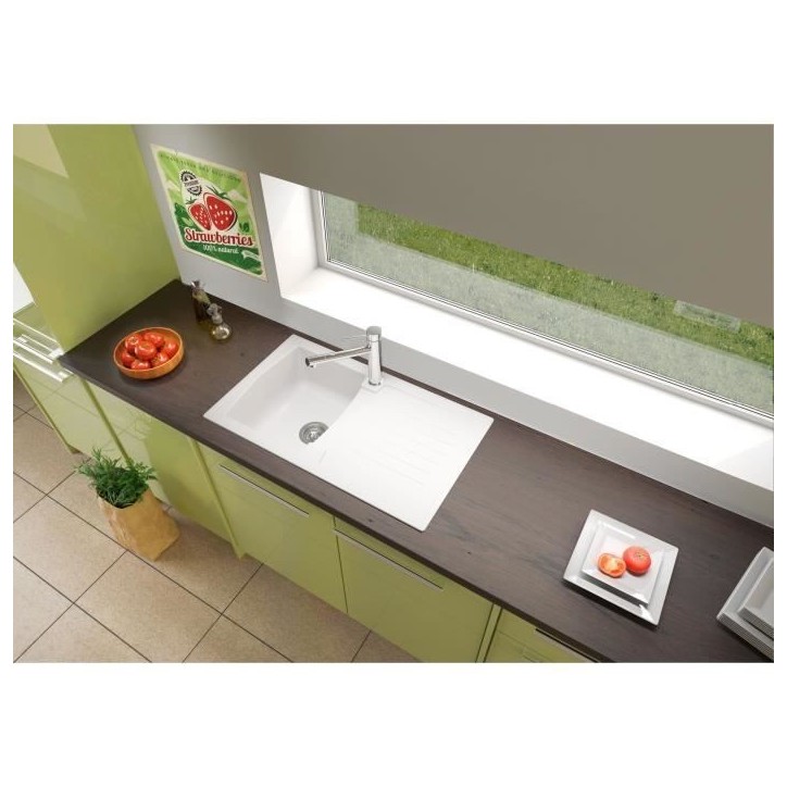 STRADOUR Evier cuisine a encastrer 1 bac + 1 égouttoir Arena - Résine - 86 x 50 cm - Blanc STRADOUR Evier cuisine a encastrer 1 bac + 1 égouttoir Arena - Résine - 86 x 50 cm - Blanc