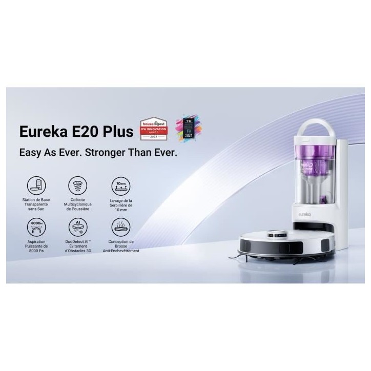 EUREKA E20 Plus - Aspirateur Robot avec Station de Vidange Automatique - 8000 Pa - Anti Enchevetrement - Évitement d'Obstacles