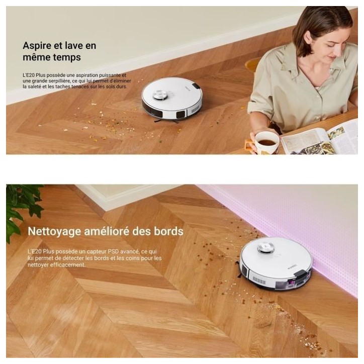 EUREKA E20 Plus - Aspirateur Robot avec Station de Vidange Automatique - 8000 Pa - Anti Enchevetrement - Évitement d'Obstacles