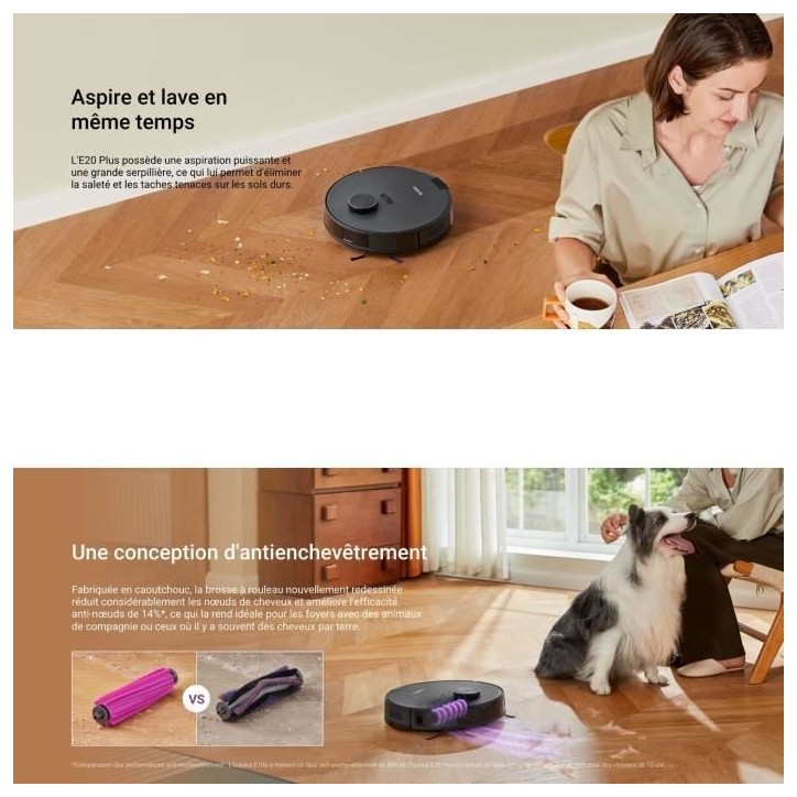 EUREKA E20 Plus - Aspirateur Robot avec Station de Vidange Automatique - 8000 Pa - Anti Enchevetrement - Évitement d'Obstacles