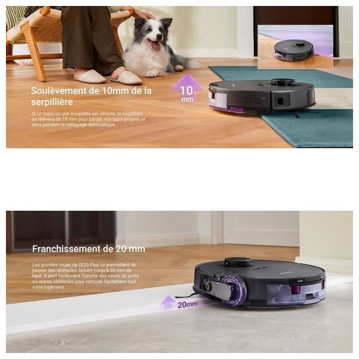 EUREKA E20 Plus - Aspirateur Robot avec Station de Vidange Automatique - 8000 Pa - Anti Enchevetrement - Évitement d'Obstacles
