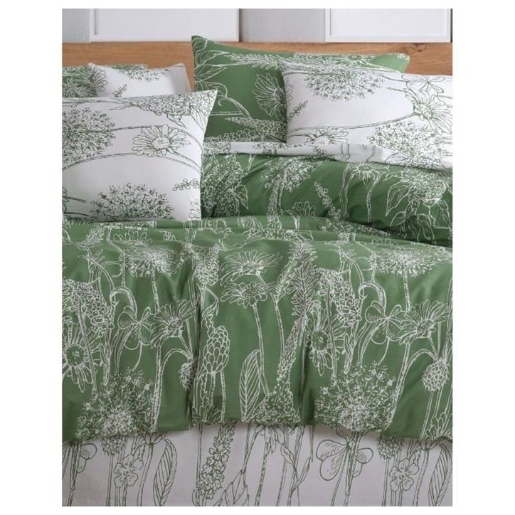 Parure de lit - 1 housse de couette 220 x 240 cm + 2 taies d'oreiller 60 x 60 cm - 100% coton renforcé - Vert Parure de lit - 1 housse de couette 220 x 240 cm + 2 taies d'oreiller 60 x 60 cm - 100% coton renforcé - Vert