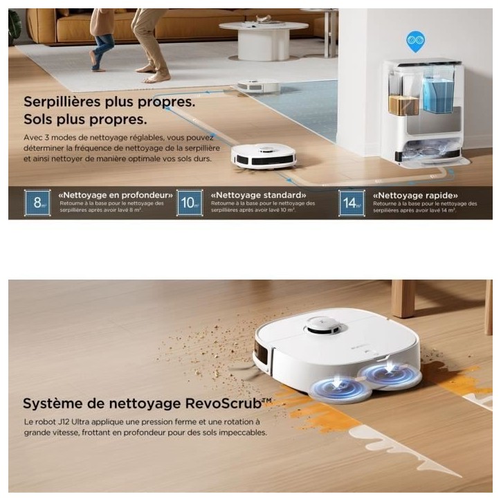 EUREKA J12 Ultra - Robot Aspirateur Laveur avec Station Automatique de Vidange - Serpilliere Rotative - Double LiDAR Navigation