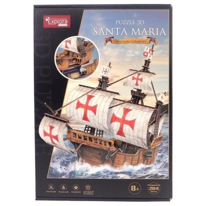 Puzzle 3D - Bateau Santa Maria - Jeu de construction - EXPLORA - 204 pieces - Des 8 ans