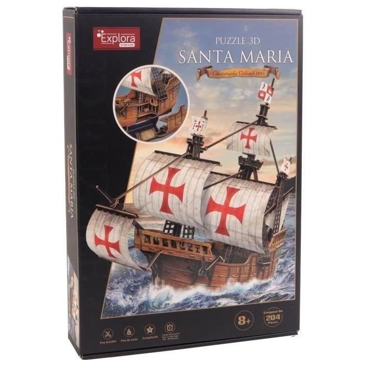 Puzzle 3D - Bateau Santa Maria - Jeu de construction - EXPLORA - 204 pieces - Des 8 ans