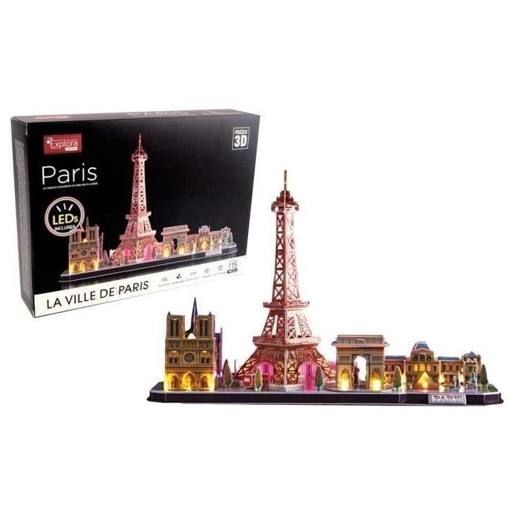 Puzzle 3D lumineux - Monuments De Paris - Jeu de construction - EXPLORA - 115 pieces - Des 8 ans