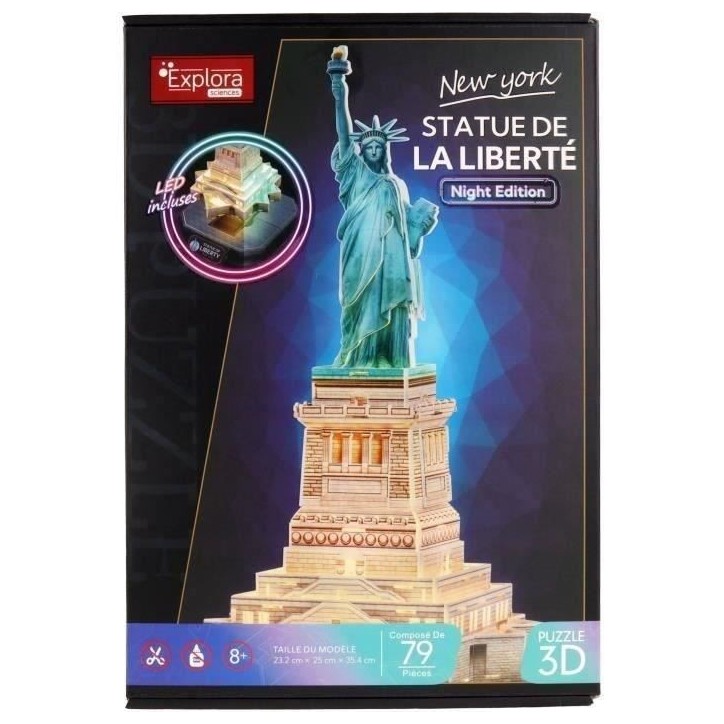 Puzzle 3D lumineux - Statue De La Liberté - Jeu de construction - EXPLORA - 79 pieces - Des 8 ans