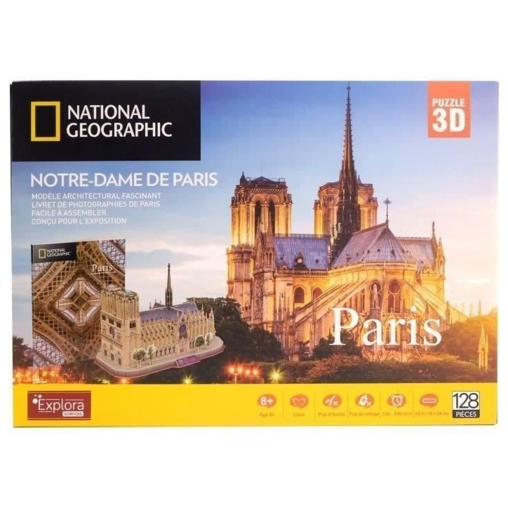 Puzzle 3D - Notre Dame De Paris - Jeu de construction - EXPLORA - 128 pieces - Des 8 ans