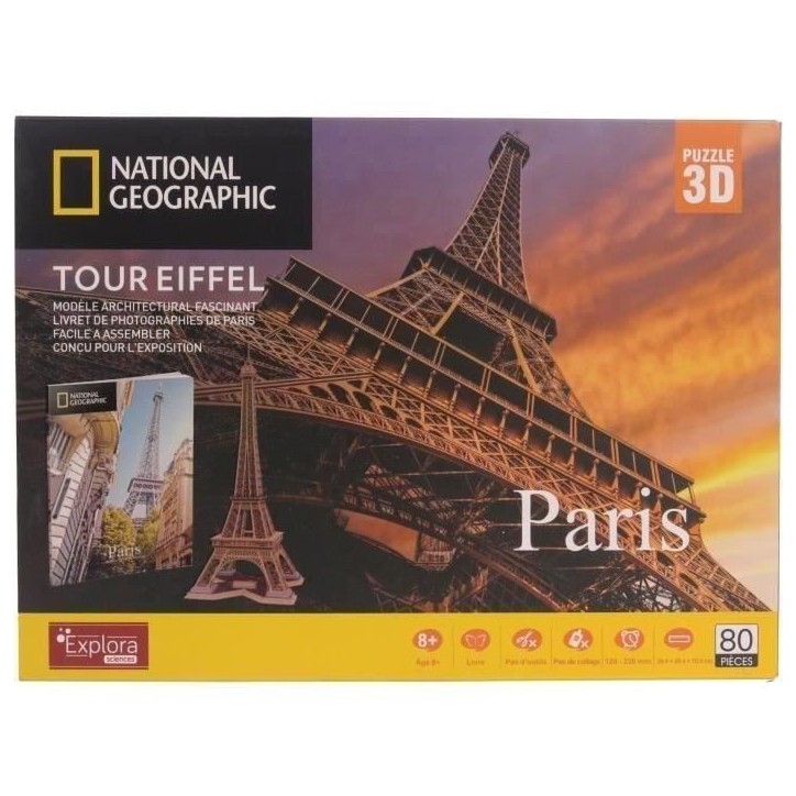 Puzzle 3D - Tour Eiffel - Jeu de construction - EXPLORA - 80 pieces - Des 8 ans Puzzle 3D - Tour Eiffel - Jeu de construction - EXPLORA - 80 pieces - Des 8 ans