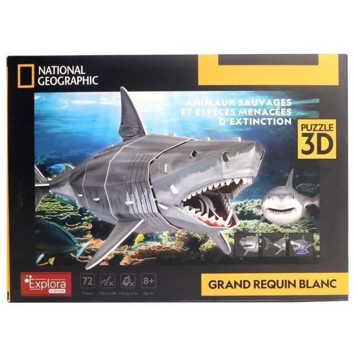 Puzzle 3D - Grand Requin Blanc - Jeu de construction - EXPLORA - 72 pieces - Des 8 ans