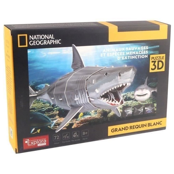 Puzzle 3D - Grand Requin Blanc - Jeu de construction - EXPLORA - 72 pieces - Des 8 ans