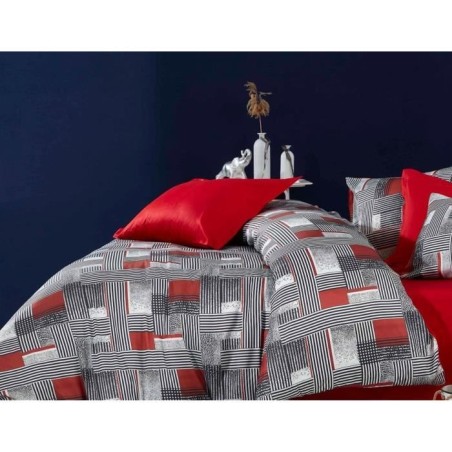 Parure de lit - 1 housse de couette 220 x 240 cm + 2 taies d'oreiller 60 x 60 cm - 100 % polyester microsatin - Gris