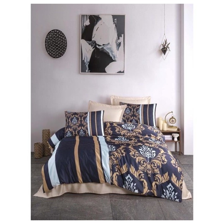 Parure de lit - 1 housse de couette 220 x 240 cm + 2 taies d'oreiller 60 x 60 cm - 100 % polyester microsatin - Bleu Parure de lit - 1 housse de couette 220 x 240 cm + 2 taies d'oreiller 60 x 60 cm - 100 % polyester microsatin - Bleu