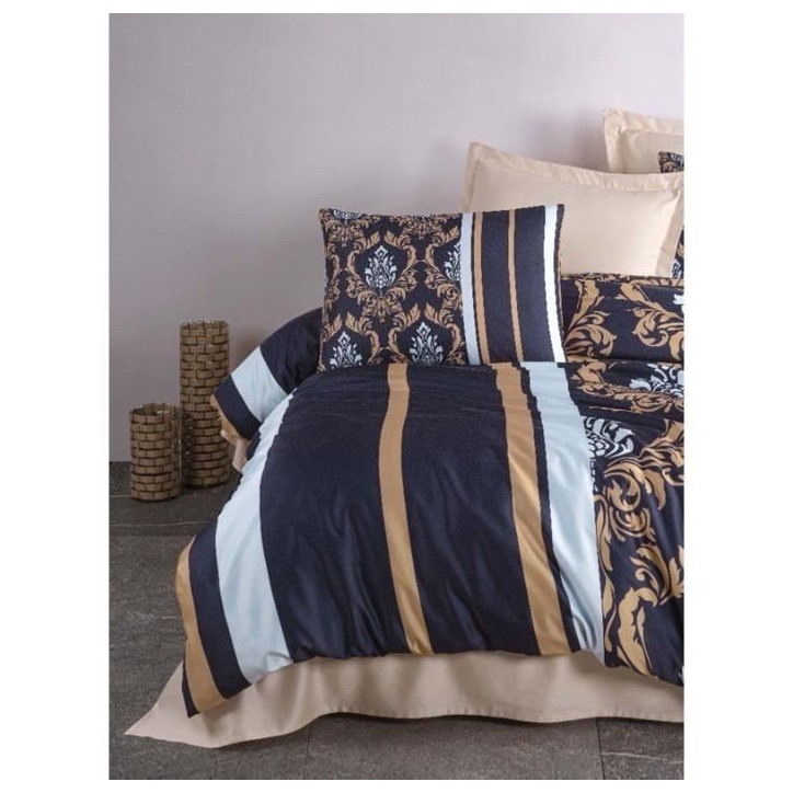 Parure de lit - 1 housse de couette 220 x 240 cm + 2 taies d'oreiller 60 x 60 cm - 100 % polyester microsatin - Bleu Parure de lit - 1 housse de couette 220 x 240 cm + 2 taies d'oreiller 60 x 60 cm - 100 % polyester microsatin - Bleu