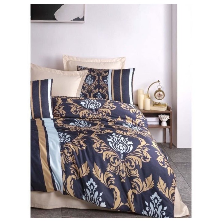 Parure de lit - 1 housse de couette 220 x 240 cm + 2 taies d'oreiller 60 x 60 cm - 100 % polyester microsatin - Bleu Parure de lit - 1 housse de couette 220 x 240 cm + 2 taies d'oreiller 60 x 60 cm - 100 % polyester microsatin - Bleu