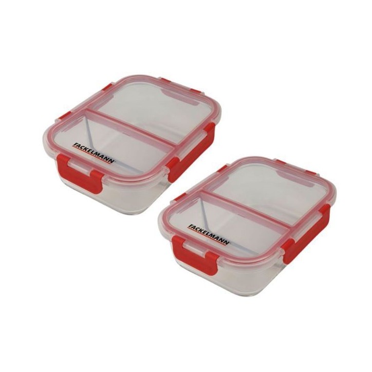Lot de 2 boîtes a repas en verre - FACKELMANN - Move - Deux compartiments - 1000 ml Lot de 2 boîtes a repas en verre - FACKELMANN - Move - Deux compartiments - 1000 ml