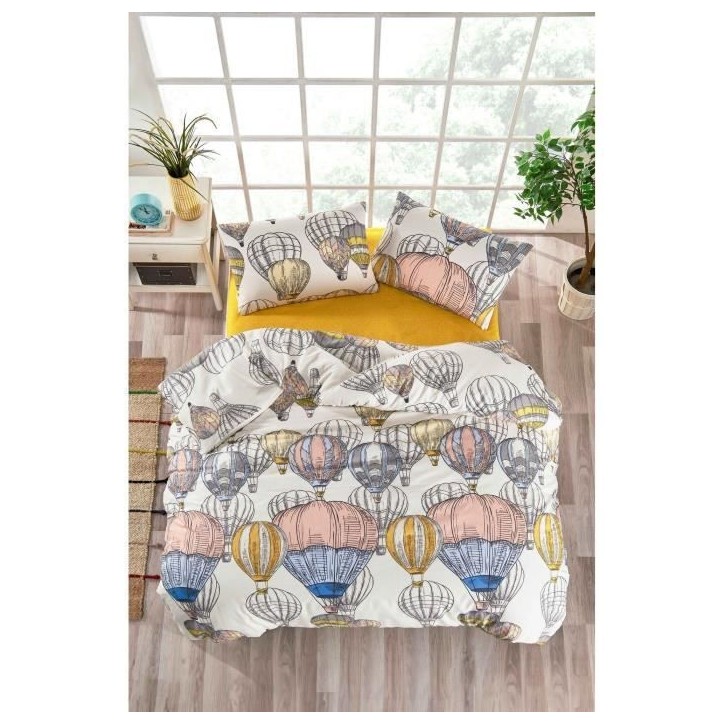 Parure de lit - 1 housse de couette 220 x 240 cm + 2 taies d'oreiller 60 x 60 cm - 100% coton renforcé - Moutarde Parure de lit - 1 housse de couette 220 x 240 cm + 2 taies d'oreiller 60 x 60 cm - 100% coton renforcé - Moutarde