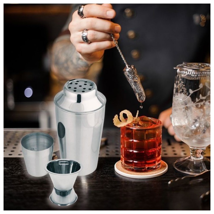 Set Shaker a cocktails en inox 400 ml et doseur a alcool 2 et 4 cl - FACKELMANN - Bar Concept