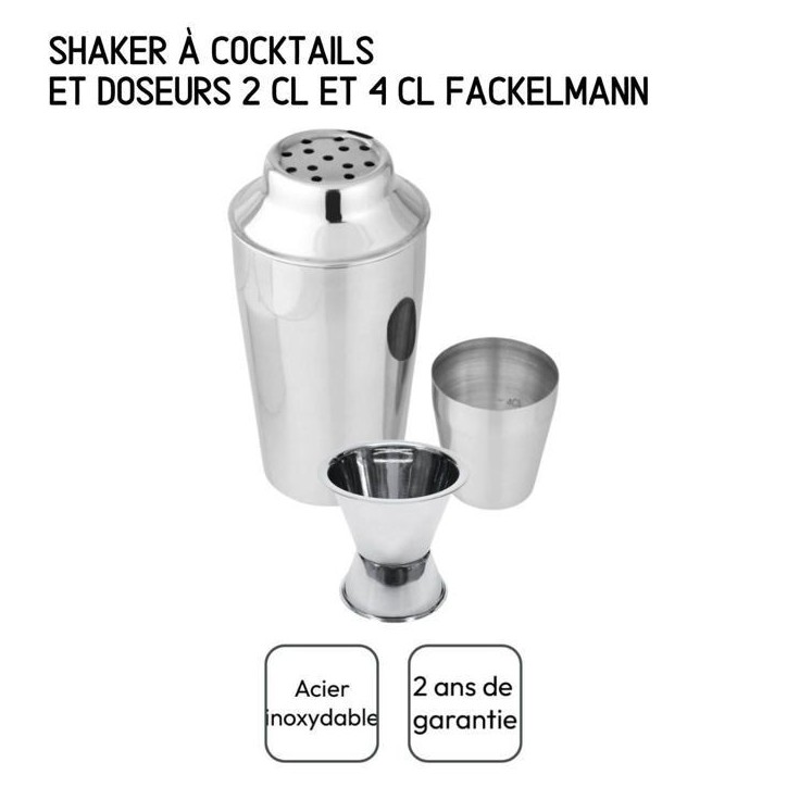 Set Shaker a cocktails en inox 400 ml et doseur a alcool 2 et 4 cl - FACKELMANN - Bar Concept