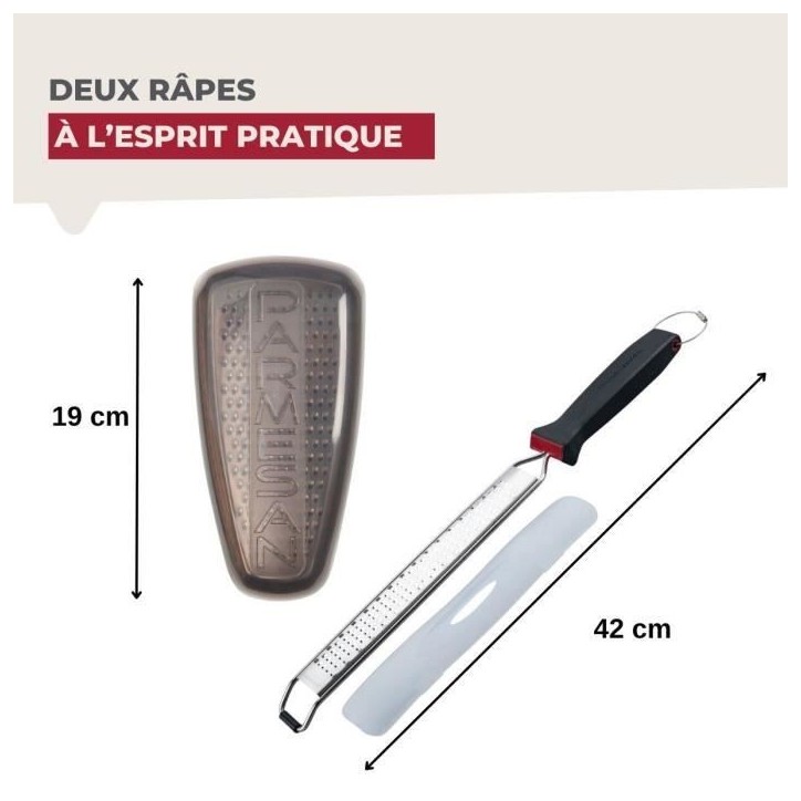 Duo Râpe a zeste et Râpe a parmesan - FACKELMANN - Acier inoxydable - 42 et 19 cm