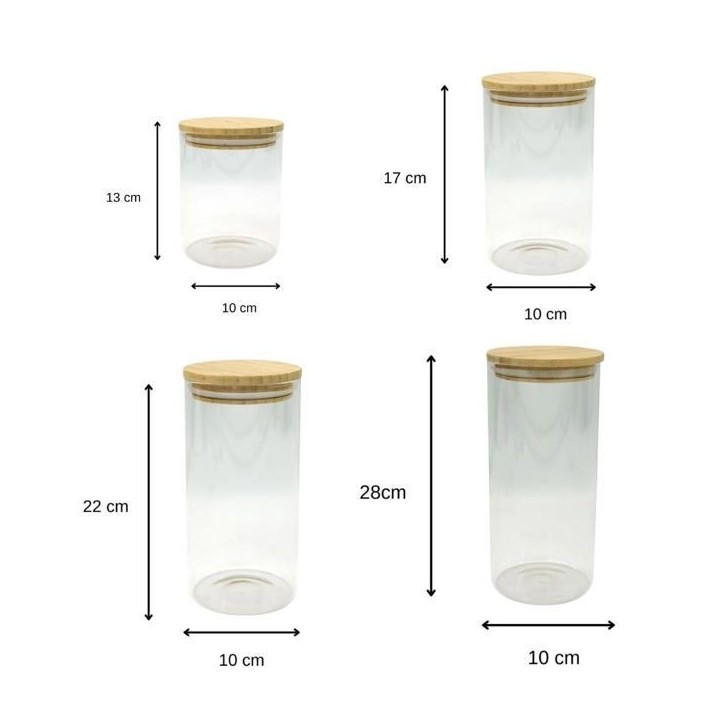 Set de 4 boîtes de conservation en verre - FACKELMANN - Nature - Couvercle en bambou Set de 4 boîtes de conservation en verre - FACKELMANN - Nature - Couvercle en bambou