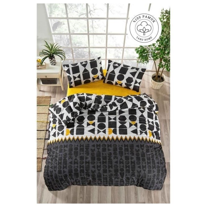 Parure de lit - 1 housse de couette 220 x 240 cm + 2 taies d'oreiller 60 x 60 cm - 100% coton renforcé - Noir