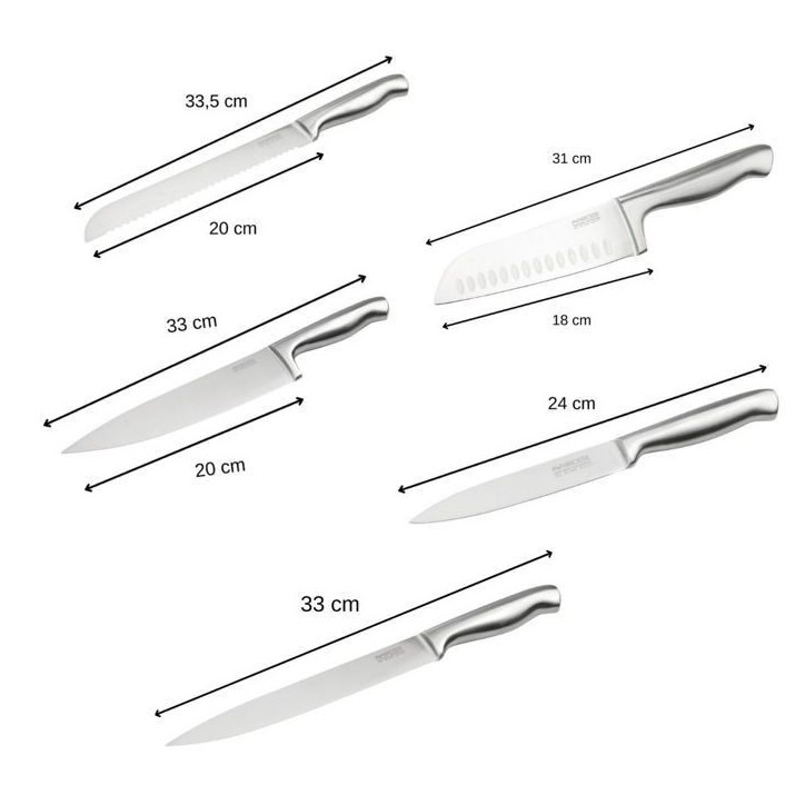 Ensemble de 5 couteaux de cuisine professionnels - NIROSTA - Inox - 24 a 33,5 cm Ensemble de 5 couteaux de cuisine professionnels - NIROSTA - Inox - 24 a 33,5 cm