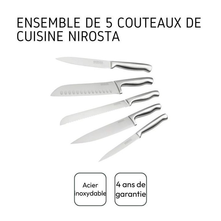 Ensemble de 5 couteaux de cuisine professionnels - NIROSTA - Inox - 24 a 33,5 cm Ensemble de 5 couteaux de cuisine professionnels - NIROSTA - Inox - 24 a 33,5 cm