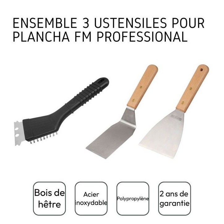 Ensemble 3 ustensiles professionnels - FACKELMANN PROFESIONAL - Pour plancha Ensemble 3 ustensiles professionnels - FACKELMANN PROFESIONAL - Pour plancha