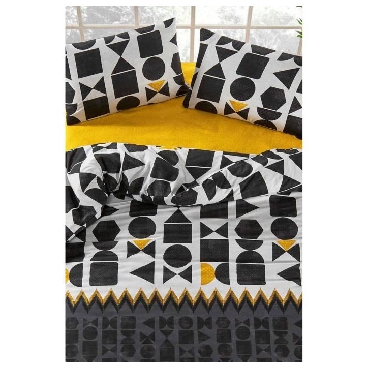 Parure de lit - 1 housse de couette 220 x 240 cm + 2 taies d'oreiller 60 x 60 cm - 100% coton renforcé - Noir