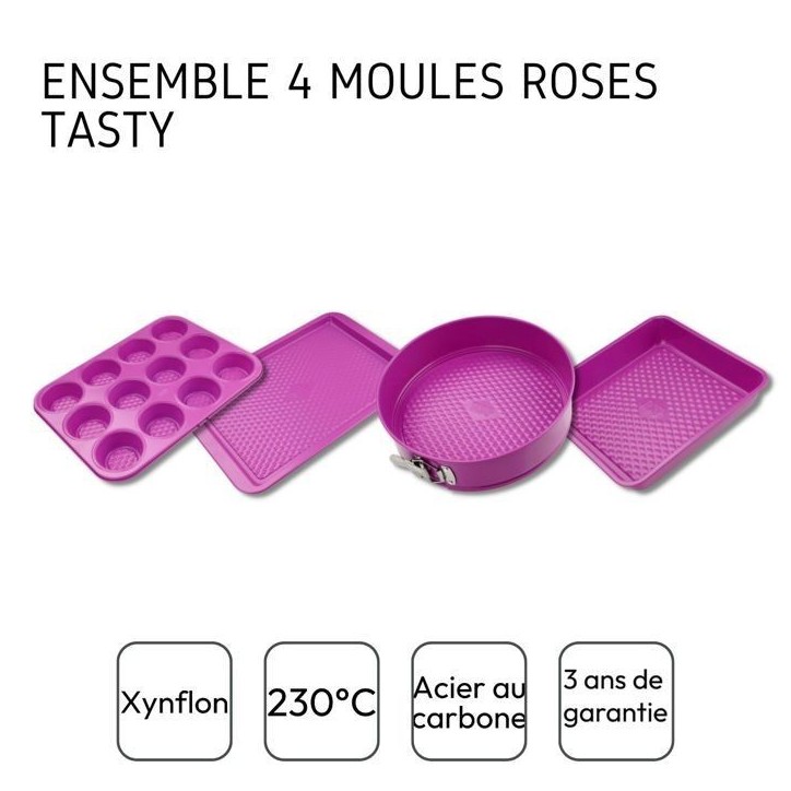 Ensemble de 4 moules - FACKELMANN - Tasty Pâtisserie - 23 a 38 cm - Fuchsia Ensemble de 4 moules - FACKELMANN - Tasty Pâtisserie - 23 a 38 cm - Fuchsia