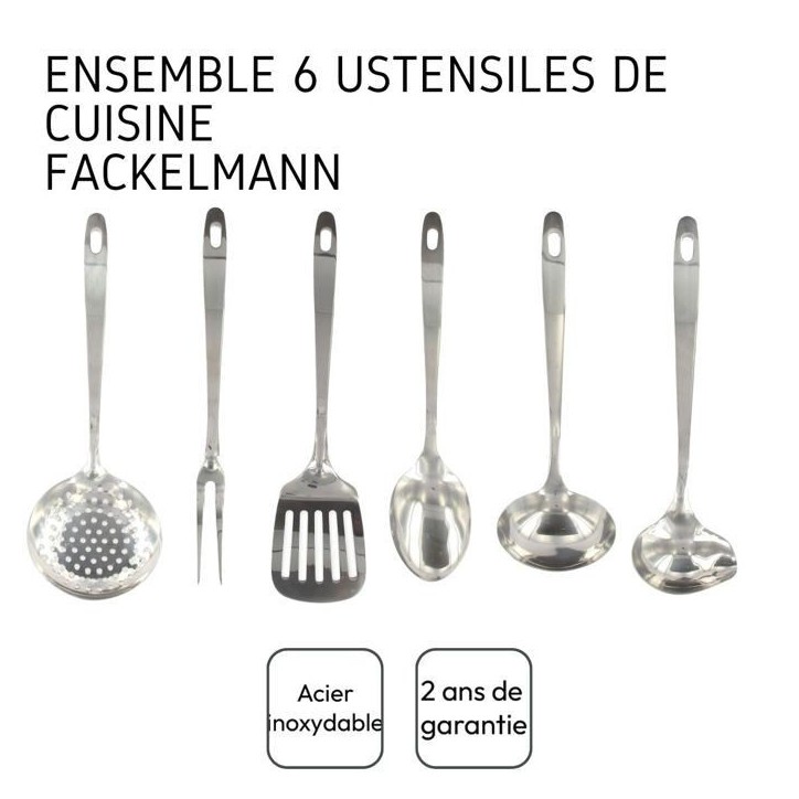 Ensemble ustensiles de cuisine 6 pieces - FACKELMANN - Oxford - Inox