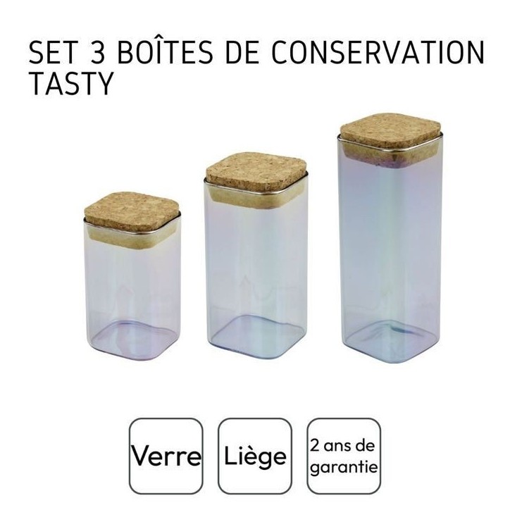 Set de 3 boîtes de conservation en verre avec couvercle - FACKELMANN - Tasty Green - 280, 330 et 450 ml