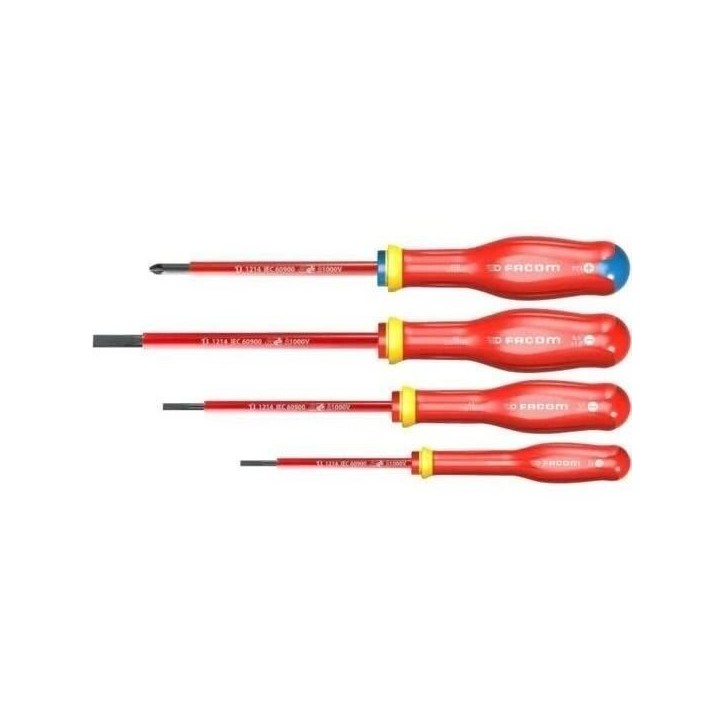 Jeu de 4 tournevis isolés - FACOM - AT4VEPB - 1000V Jeu de 4 tournevis isolés - FACOM - AT4VEPB - 1000V