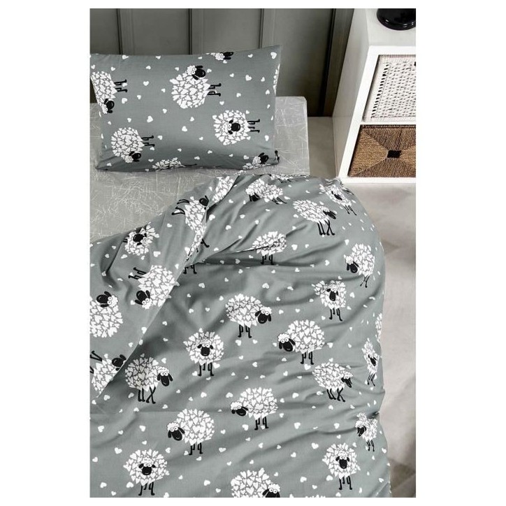 Parure de lit - 1 housse de couette 220 x 240 cm + 2 taies d'oreiller 60 x 60 cm - 65% coton, 35% polyester - Gris