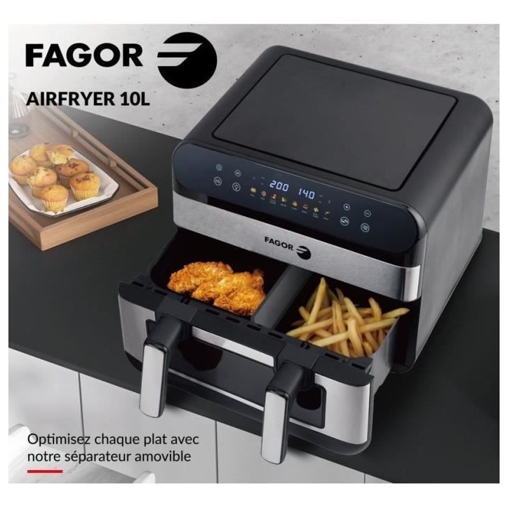 Friteuse sans huile FAGOR - Airfryer FGF10 - Capacité 10L - Double cuves 4,5L - Séparateur amovible - 2400W