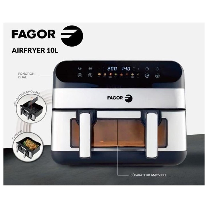 Friteuse sans huile FAGOR - Airfryer FGF10 - Capacité 10L - Double cuves 4,5L - Séparateur amovible - 2400W