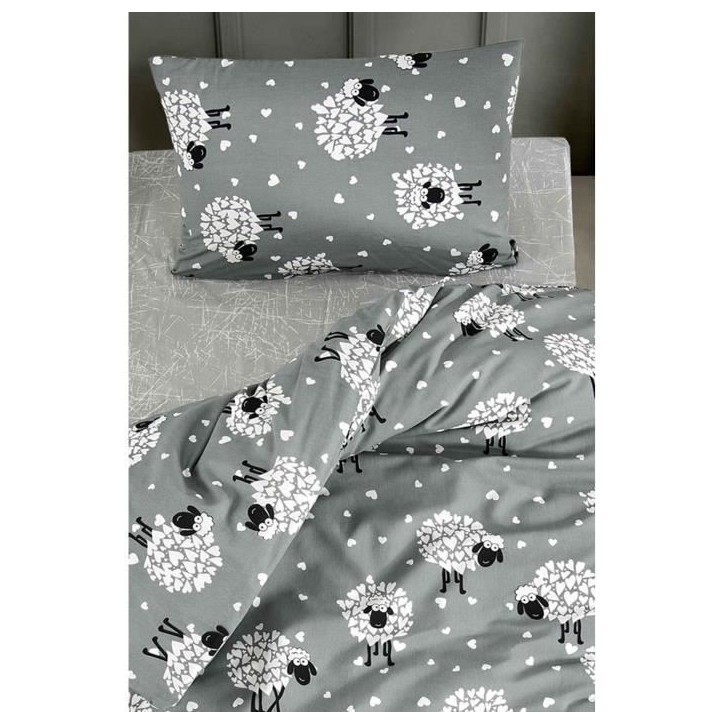 Parure de lit - 1 housse de couette 220 x 240 cm + 2 taies d'oreiller 60 x 60 cm - 65% coton, 35% polyester - Gris
