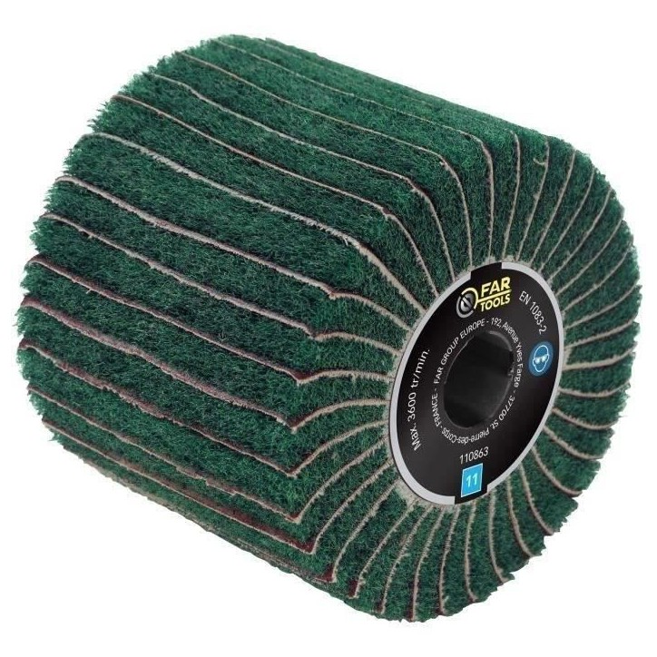 Brosse fibre synthétique et lamelles abrasives - FARTOOLS - Ø120mm/L100mm - Grain A240/A120