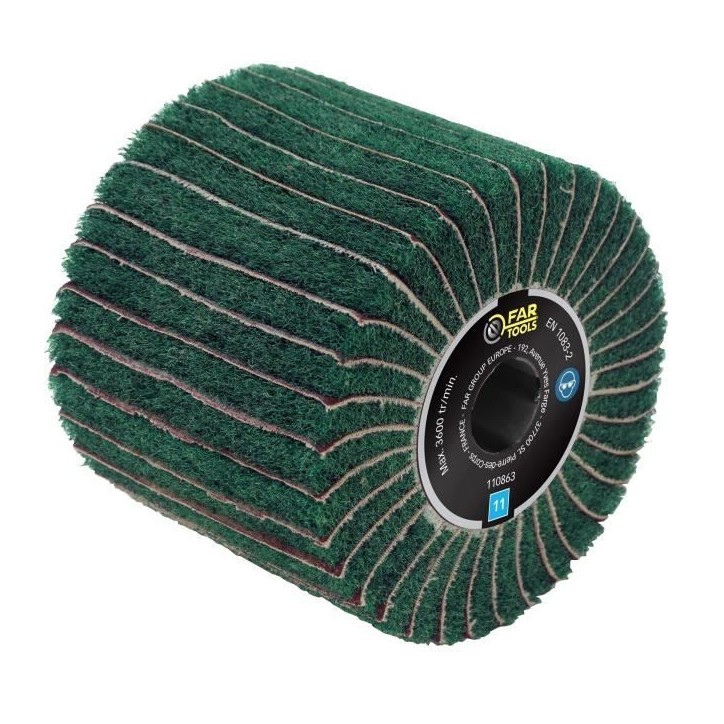 Brosse fibre synthétique et lamelles abrasives - FARTOOLS - Ø120mm/L100mm - Grain A240/A120